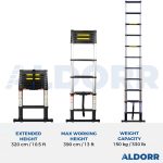 Teleskopstege 3,20 meter med teleskopisk stabiliseringsbalk – ALDORR Professional