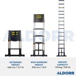 Teleskopstege 4,80 meter med teleskopisk stabiliseringsbalk - ALDORR Professional