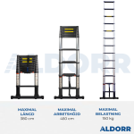 Teleskopstege 3,80 meter med teleskopisk stabiliseringsbalk - ALDORR Professional